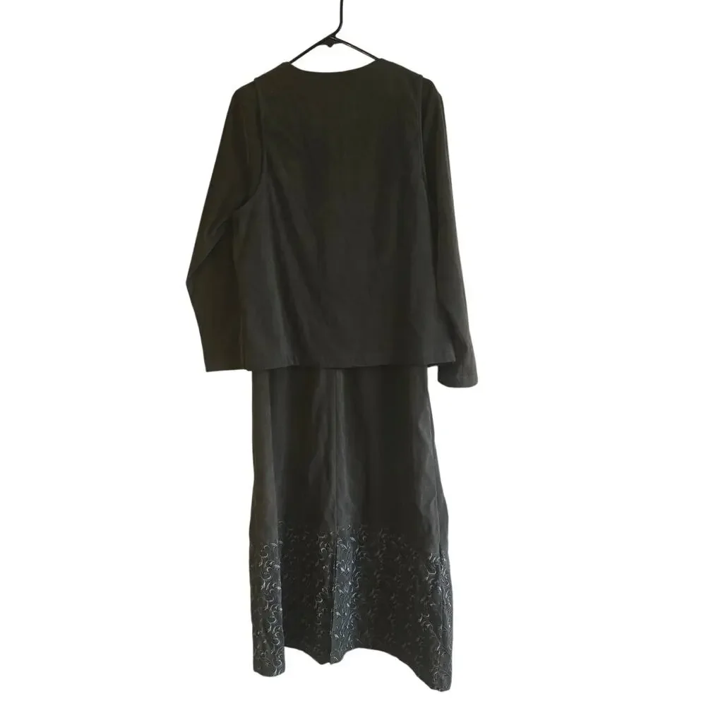 Country Wears Casual faux suede green embroidered maxi dress 2 piece set